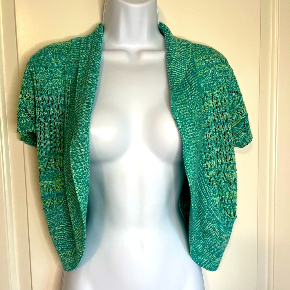 Old Glory Teal Short Sleeve Open Sweater Cardigan